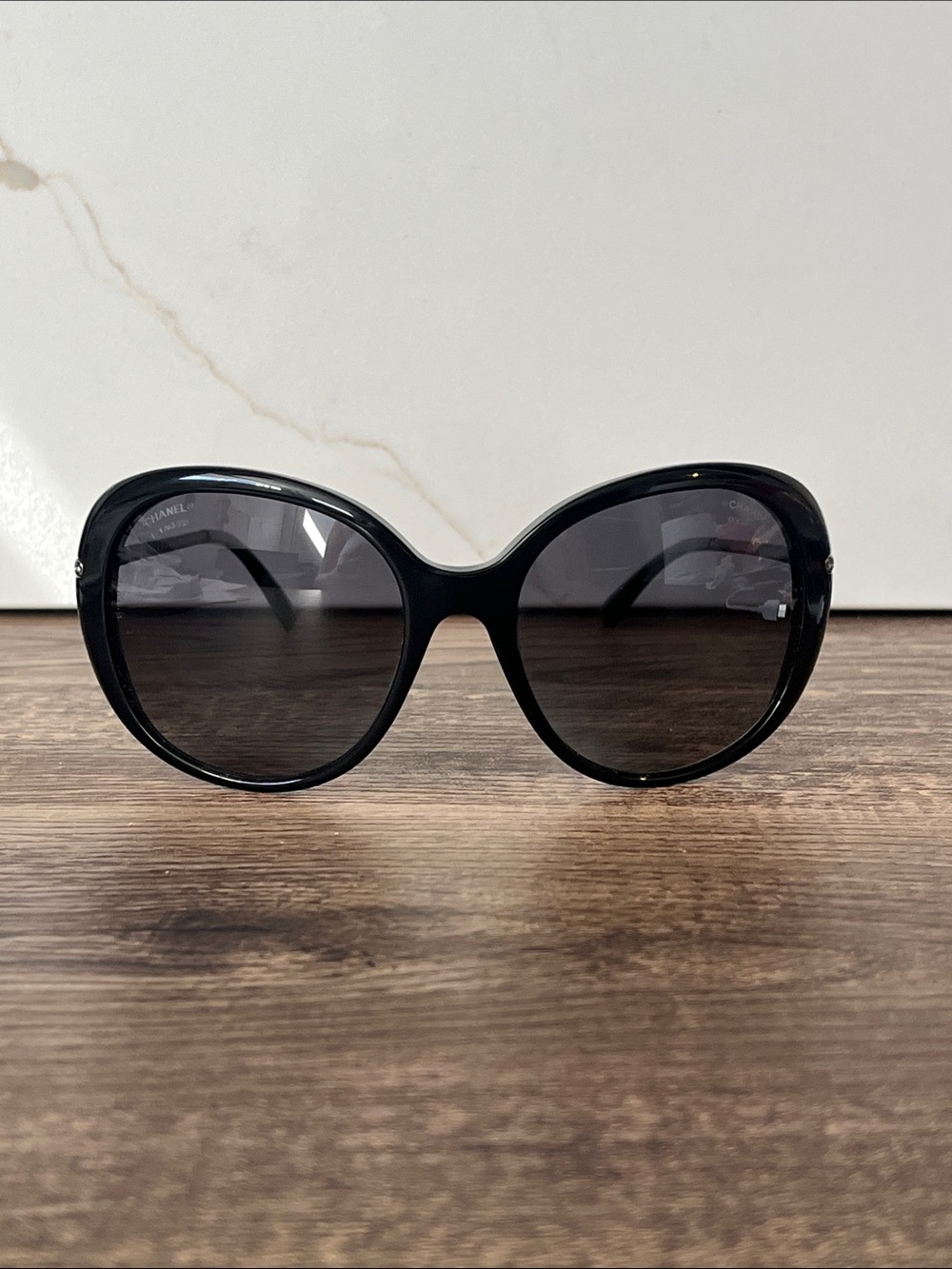Authentic CHANEL Black Oversized Sunglasses with crystals on temples 5293-B